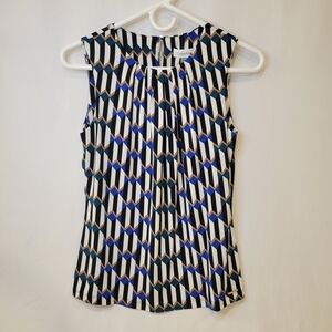 Calvin Klein Sleeveless Geometric Blouse - Black, Blue, and White